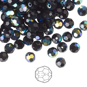 Bead 24pk jet AB, Preciosa Czech crystal 5mm round