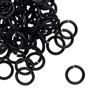 Jump ring, anodized tempered aluminum, black, 10mm round, 7.2mm inside diameter, 15 gauge. Sold per pkg of 100.