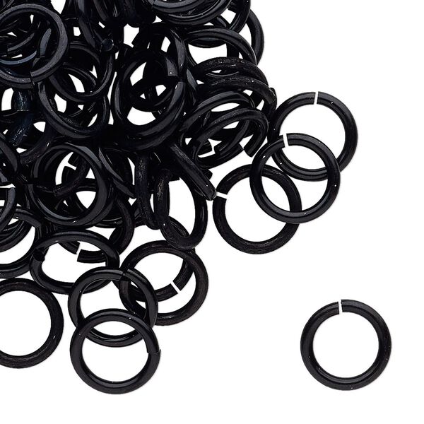 Jump ring, anodized tempered aluminum, black, 10mm round, 7.2mm inside diameter, 15 gauge. Sold per pkg of 100. image number 0