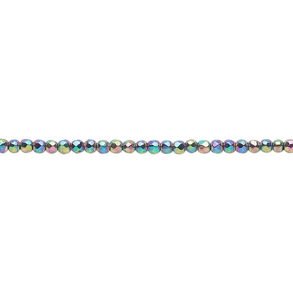 Bead, Hemalyke™ (man-made), rainbow, 2mm faceted round. Sold per 15-1/2" to 16" strand. image number 0