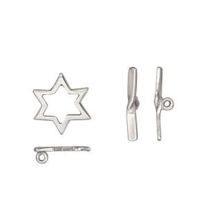 Clasp toggle 1pkg1 sterling silver, 13x12mm star, 1-strand