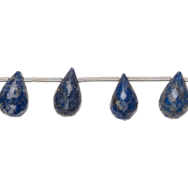 Bead, lapis lazuli (natural), dark, 10x6mm-12x7mm hand-cut top-drilled faceted teardrop with 0.4-1.4mm hole, C- grade, Mohs hardness 5 to 6. Sold per pkg of 17. image number 0