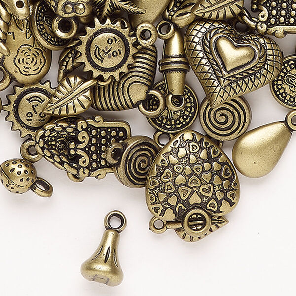 Drop 1pkg1 acrylic, 7x6mm-26x11mm mixed shapes, 1 ounce mix antique gold finish image number 0