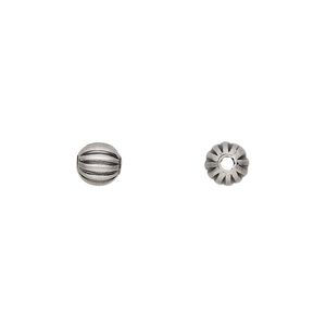 Bead, antique silver-plated brass, 6mm corrugated round. Sold per pkg of 100.