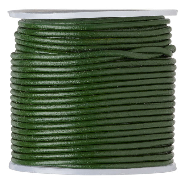 Cord, leather (dyed), dark green, 1.4-1.6mm round. Sold per 25-yard spool. image number 0