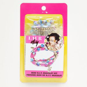 Bracelet kit, gold-finished steel / acrylic / glass, mixed matte colors, 3mm-18x5mm mixed shapes. Sold per kit.