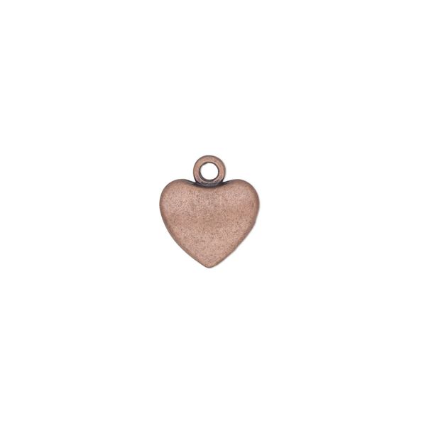 Charm, antique copper-finished "pewter" (zinc-based alloy), 10.5x9mm double-sided puffed heart. Sold per pkg of 6. image number 0