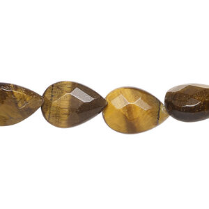 Tigereye 1pkg1, faceted puffed teardrop bead natural, 15 inch 13x10mm-14x11mm