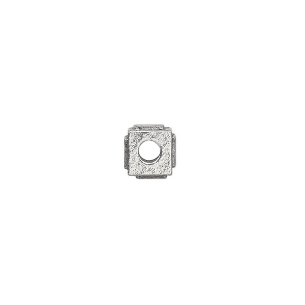 Bead, alphabet bead, pewter (tin-based alloy), pkg/1, antiqued, 8x6mm rectangle with cross. image number 1