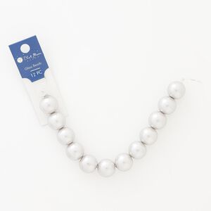 Bead, glass pearl, grey, 15mm round. Sold per pkg of 12.