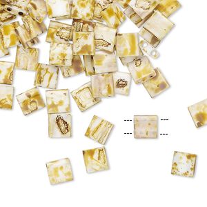 Seed bead, TILA®, glass, pkg/10g, 5mm full tila square, opaque Picasso antique white, (TL-4512).