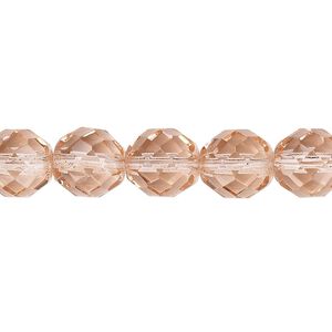 Bead, Czech fire-polished glass, transparent light rose, 10mm faceted round. Sold per 15-1/2" to 16" strand, approximately 40 beads.