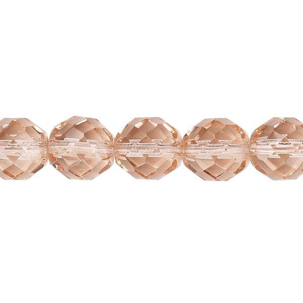 Bead, Czech fire-polished glass, transparent light rose, 10mm faceted round. Sold per 15-1/2" to 16" strand, approximately 40 beads. image number 0