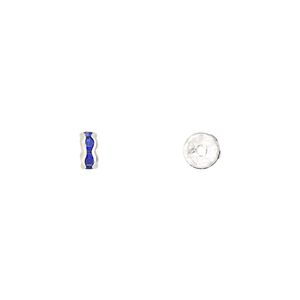 Bead, glass rhinestone and silver-plated brass, sapphire blue, 5x2mm rondelle. Sold per pkg of 10.