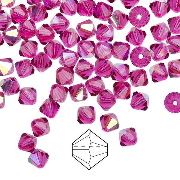 Bead 144pk fuchsia AB, Preciosa Czech crystal 5mm bicone image number 0