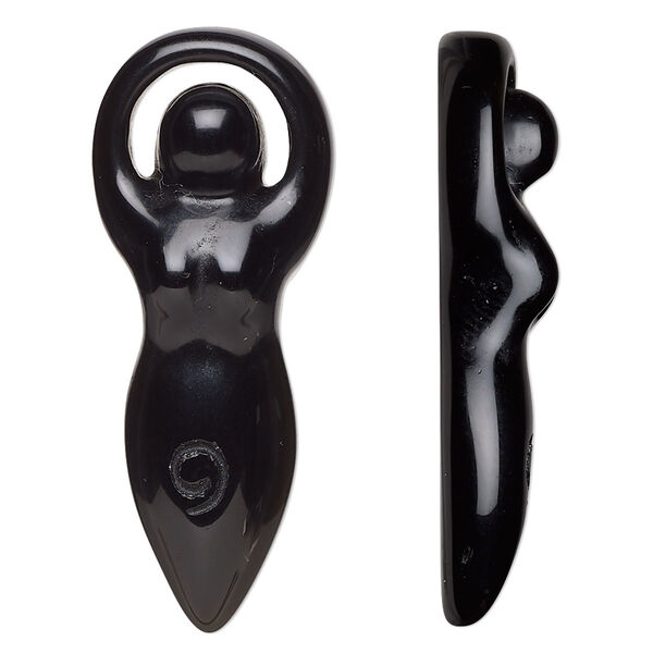 Black onyx 1pkg1, hand-cut undrilled goddess focal B grade, 39x15mm-40x16mm image number 0