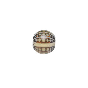 Bead, acrylic, cream and multicolored, 12mm color-changing round with dots and stripes. Sold per pkg of 4.