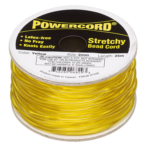 Cord, Powercord®, elastic, yellow, 2mm, 21.5-pound test. Sold per 25-meter spool. image number 0