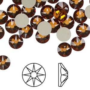 Flat back 12pk light amber foil back, Crystal Passions® 7.07-7.27mm rose round SS34 2088