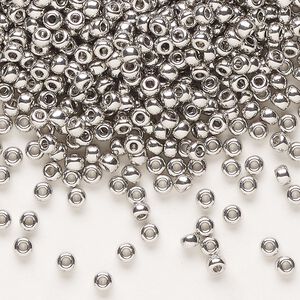 Seed bead, Miyuki, glass, pkg/4g, #8 rocaille, opaque palladium-plated (RR-194).