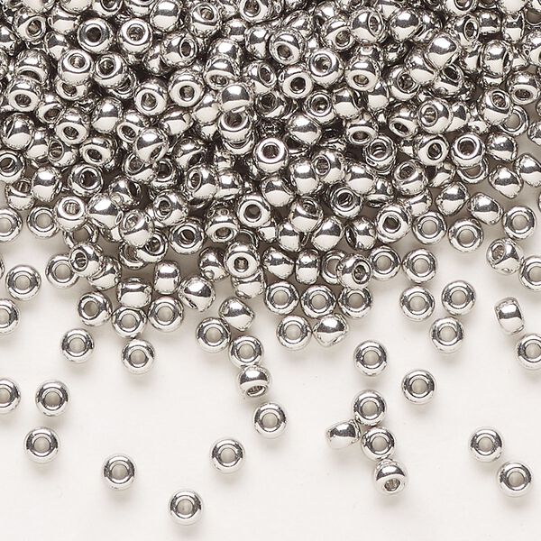 Seed bead, Miyuki, glass, pkg/4g, #8 rocaille, opaque palladium-plated (RR-194). image number 0
