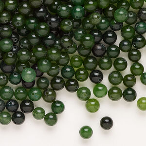 Quartz 1pkg2oz, round bead, medium to dark green 4mm