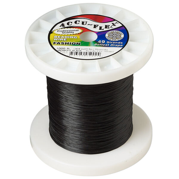 Beading wire, Accu-Flex®, nylon and stainless steel, midnight black, 49 strand, 0.014-inch diameter. Sold per 1,000-foot spool. image number 0