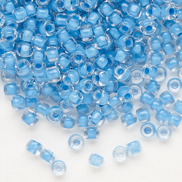 Seed bead, Dyna-Mites™, glass, translucent inside color aqua, #6 round. Sold per 40-gram pkg. image number 0