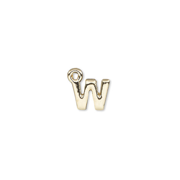 Charm, gold-finished "pewter" (zinc-based alloy), 9.5x7.5mm alphabet letter W. Sold per pkg of 2. image number 0