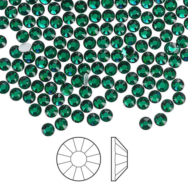 Flat back 1440pk emerald foil back, Preciosa Viva 12® Czech crystal rhinestone 3-3.2mm chaton rose round SS12 image number 0