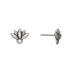 Earstud 1pkg2 TierraCast® pewter (tin-based alloy) / titanium, 11.5x7mm lotus / closed loop / renewal theme, 1 pair