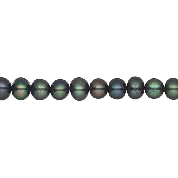Pearl, cultured freshwater pearl (dyed), 1pkg1, 15-1/2 to 16 inches, 4-5mm potato, C+ grade, evergreen. image number 0