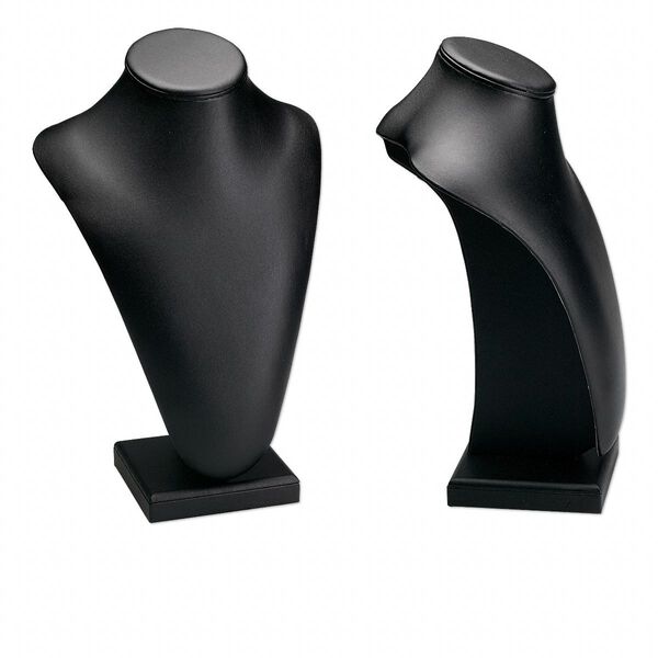 Display, necklace, leatherette, black. 13-1/2 x 9 x 6 inch pedestal. Sold individually. image number 0