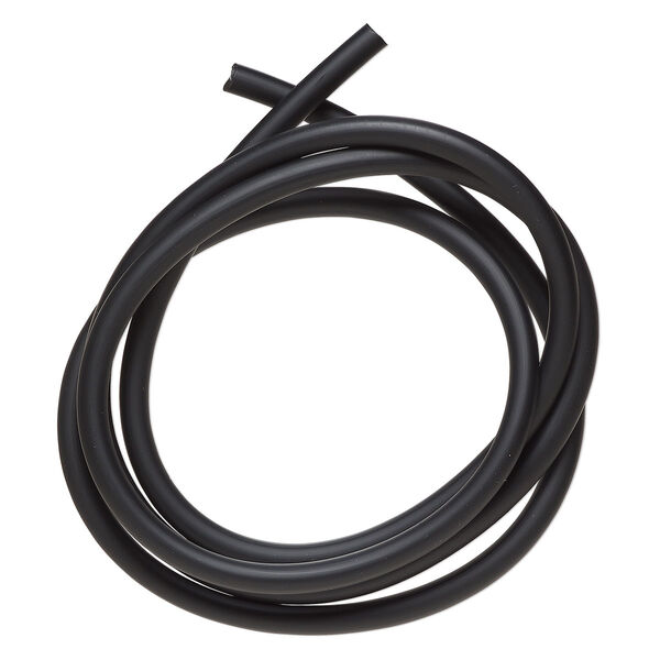 Cord, rubber, matte black, 5mm round. Sold per pkg of 36 inches. image number 0