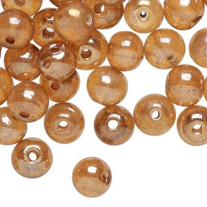 Bead, lampworked glass, translucent dark peach luster, 8mm round. Sold per 2-ounce pkg, approximately 75 beads.
