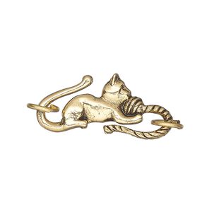 Clasp S-hook 1pkg1 gold-plated pewter (tin alloy), 29x13mm / 7.5mm 17 gauge jump ring, antique 1-strand