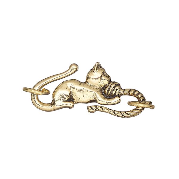 Clasp S-hook 1pkg1 gold-plated pewter (tin alloy), 29x13mm / 7.5mm 17 gauge jump ring, antique 1-strand image number 0