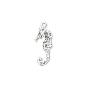 Charm, sterling silver, 19x9mm double-sided seahorse. Sold individually.