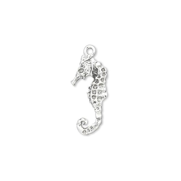 Charm, sterling silver, 19x9mm double-sided seahorse. Sold individually. image number 0