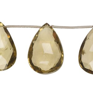 Golden quartz 1pkg11, hand-cut top-drilled faceted puffed teardrop bead 20x16mm-26x18mm