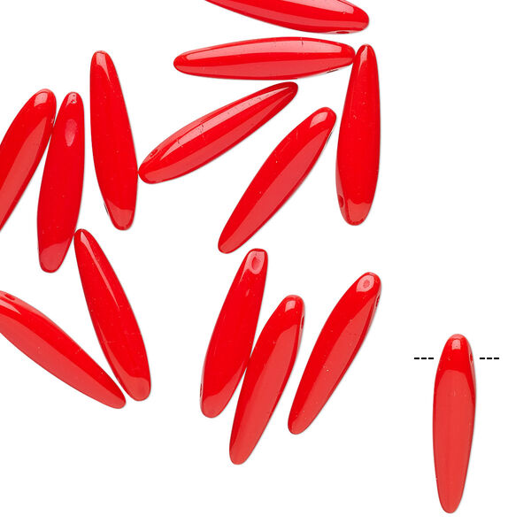 Bead, Preciosa Thorn™, Czech pressed glass, opaque orange-red, 16x4mm top-drilled thorn. Sold per pkg of 20. image number 0