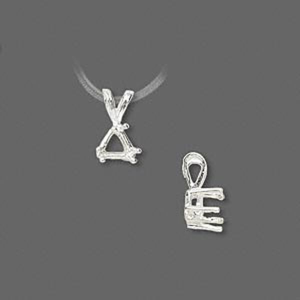 Pendant, Sure-Set™, sterling silver, 6mm 6-prong triangle basket setting. Sold individually. image number 0