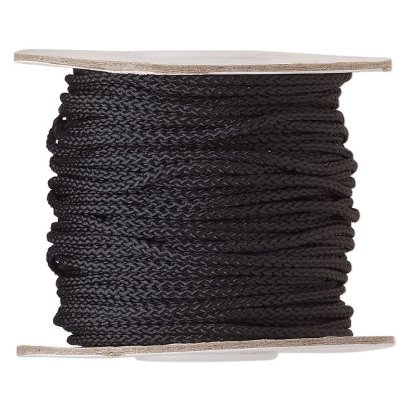Cord, nylon, black, 2mm round. Sold per 100-foot spool. image number 0