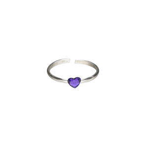 Toe ring 1pkg1, Create Compliments&reg;, sterling silver and crystal, amethyst purple, 3.5mm heart, adjustable.