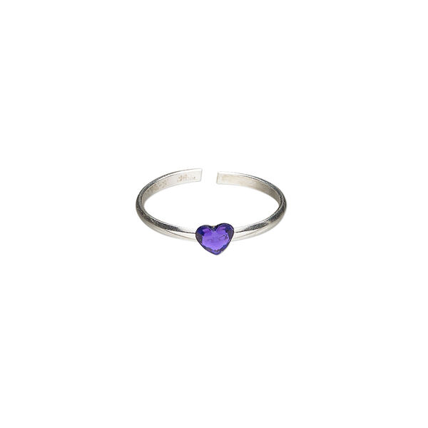 Toe ring 1pkg1, Create Compliments&reg;, sterling silver and crystal, amethyst purple, 3.5mm heart, adjustable. image number 0