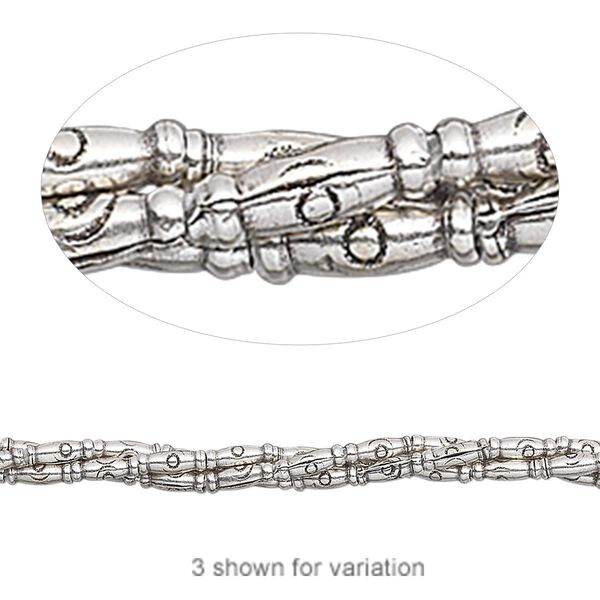 Bead, Hill Tribes, antiqued sterling silver, 5x1mm round tube. Sold per 8-inch strand, approximately 40 beads. image number 0