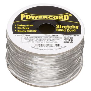 Cord, Powercord®, elastic, clear, 2mm, 21.5 pound test. Sold per 25-meter spool.