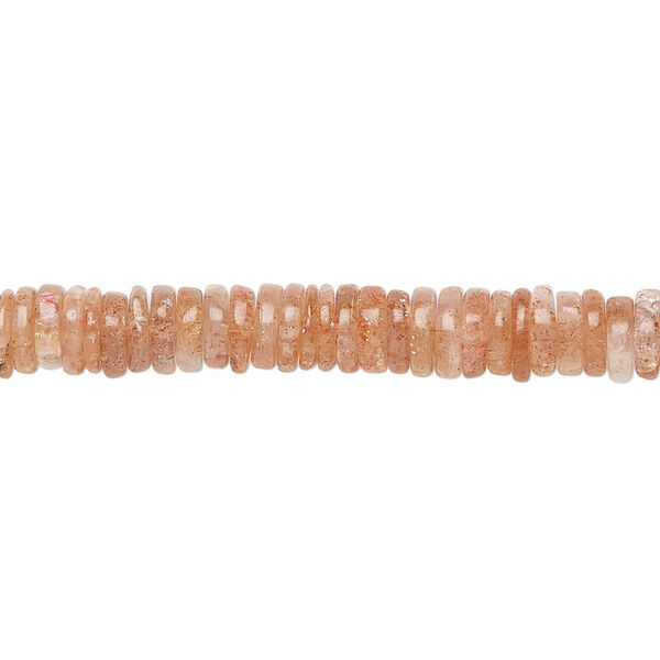 Bead, sunstone (natural), transparent, 4x1mm-6x3mm hand-cut rondelle, B grade, Mohs hardness 6 to 6-1/2. Sold per 8-inch strand, approximately 90-100 beads. image number 0