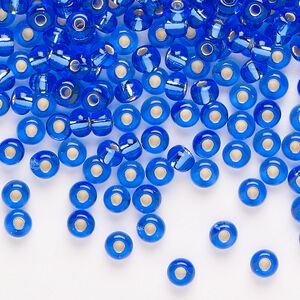 Glass 1pkg1, square hole round seed bead translucent silver-lined royal blue #6 100g