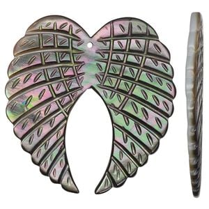 Focal, black lip shell (natural), 40x39mm-42x41mm single-sided hand-cut carved wings, Mohs hardness 3-1/2. Sold individually.